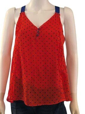 DAYTRIP- WOMEN POCKET DOTS ORANGE/RED/BLUE LINEN FLOWY TANK TOP SIZE MEDIUM